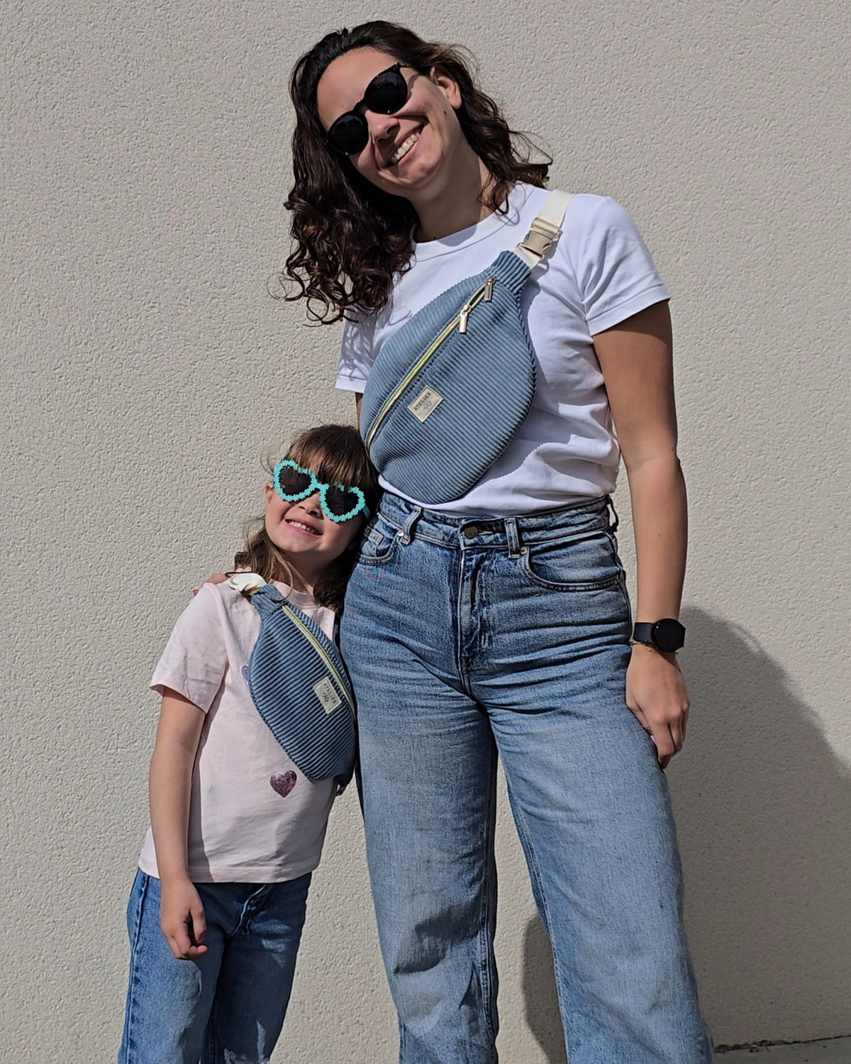 ✄ Sac banane Adulte Velours Jeans - Fleurs bleues
