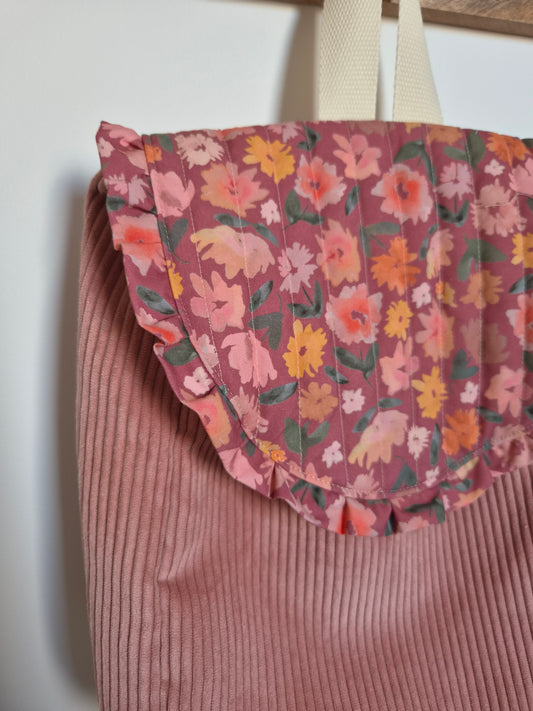 EN STOCK - Sac à dos maternelle à rabat Rose - Camélia Aubergine