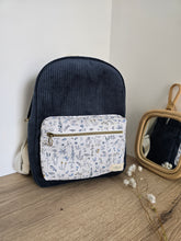 Charger l'image dans la galerie, ✄ Sac à dos maternelle "Théo" velours bleu pétrole