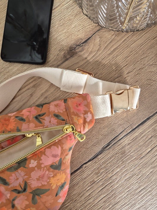 ✄ Sac Banane Motif Camélia Ocre