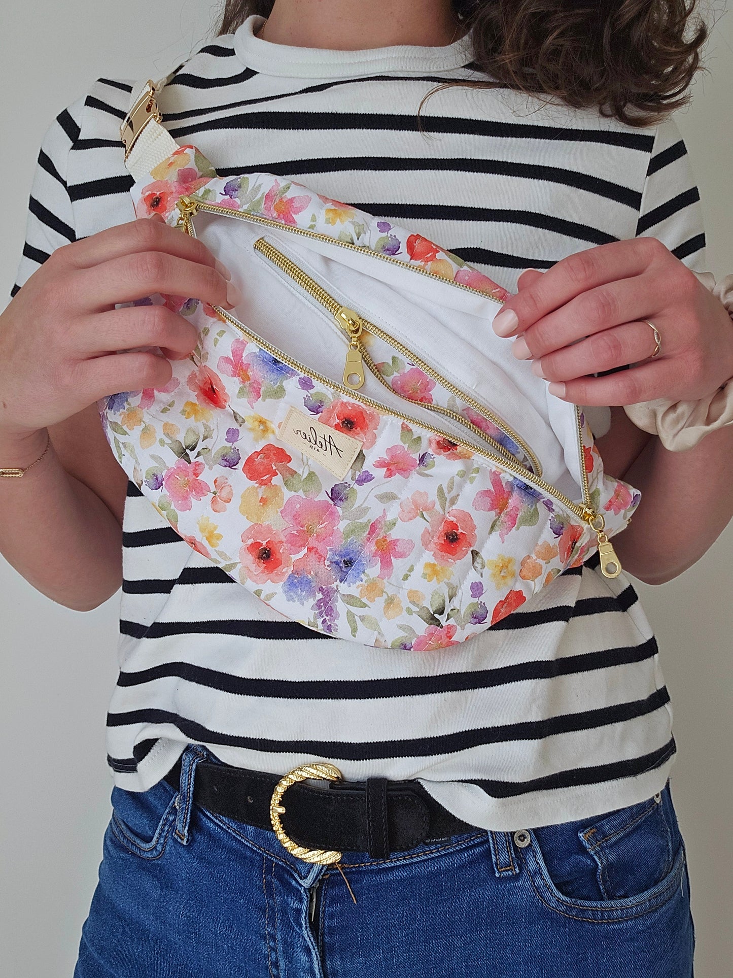 EN STOCK - Sac banane Motif Bouquet Aquarelle