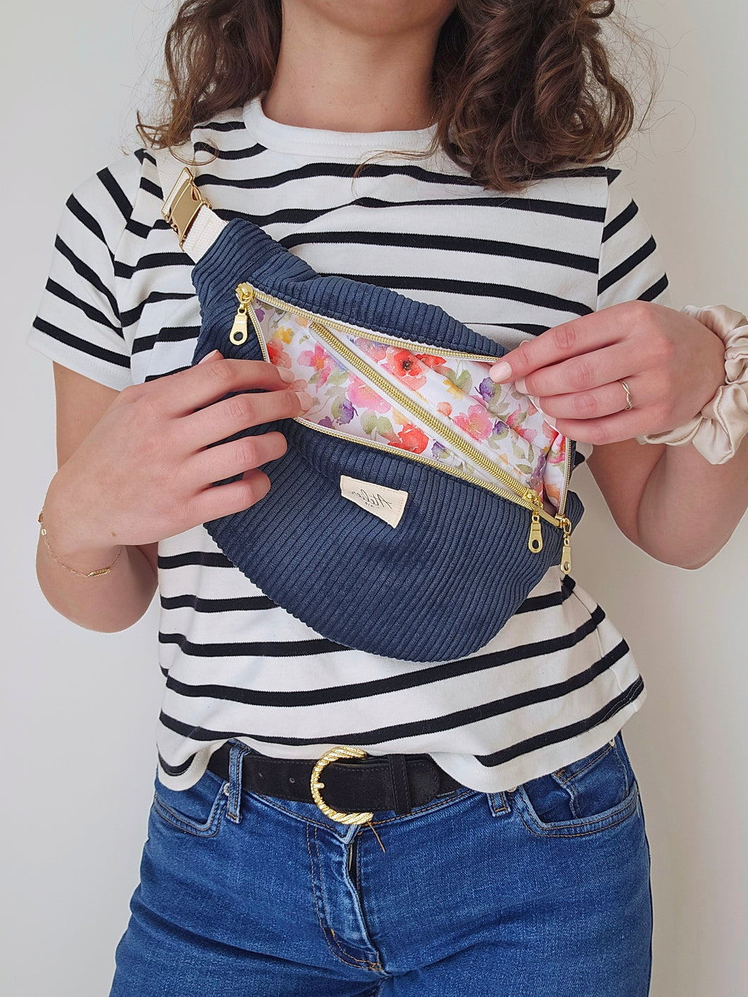 🟡 Sac banane velours Bouquet Aquarelle (plusieurs couleurs)