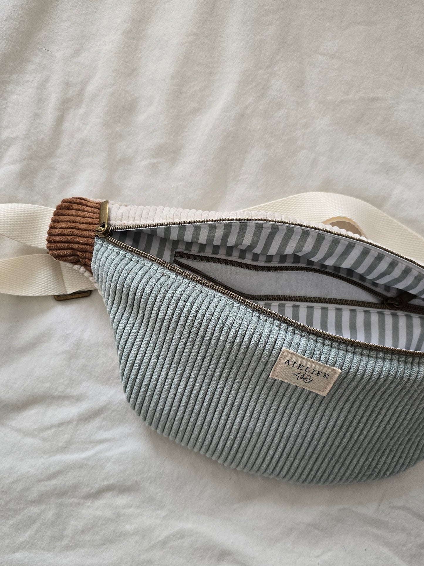 ✄‎ ‎ Sac banane COLOBLOCK - Rayure sauge