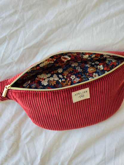 ✄‎ ‎ Sac Banane Velours Rouge / Ambre