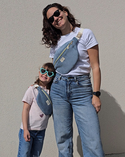 ✄‎ ‎ Sac banane Adulte Velours Jeans - Fleurs bleues