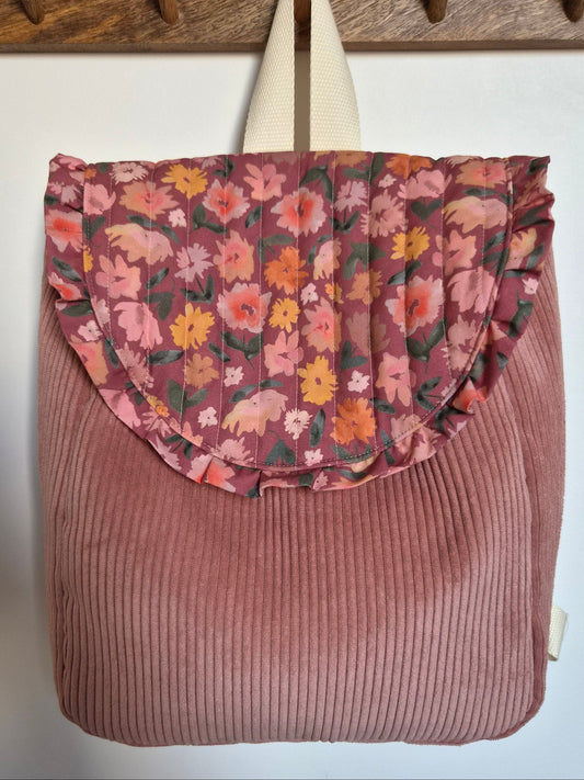 EN STOCK - ‎Sac à dos maternelle à rabat Rose - Camélia Aubergine