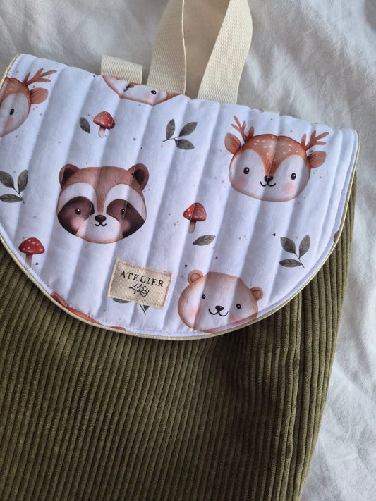 ✄‎ ‎ ‎Sac à dos maternelle à rabat Kaki - Aventuriers des Bois