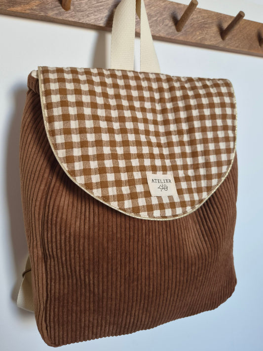 ✄‎ ‎ Sac à dos maternelle à rabat Brun - Vichy camel