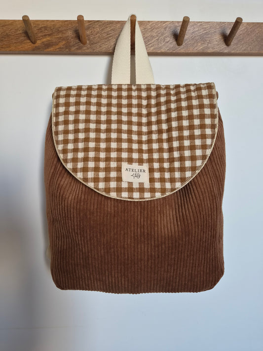 ✄‎ ‎ Sac à dos maternelle à rabat Brun - Vichy camel