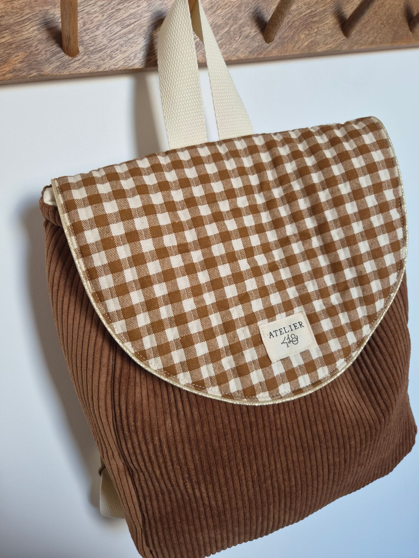 ✄‎ ‎ Sac à dos maternelle à rabat Brun - Vichy camel