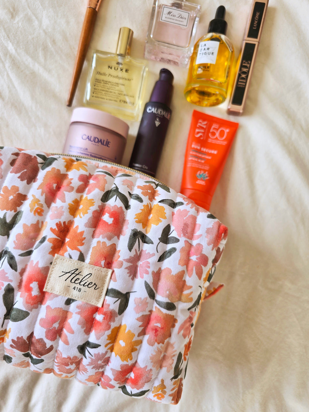 🟢 Trousse make up Camélia blanc